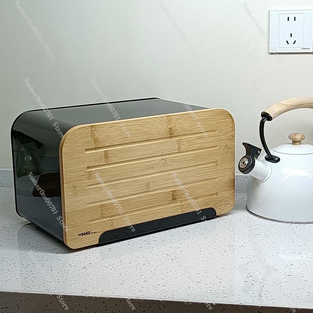 Food Snacks Box - Küchen-Brotkasten mit Bambusdeckel, Edelstahl-Brotbehälter, Lebensmittelbehälter für