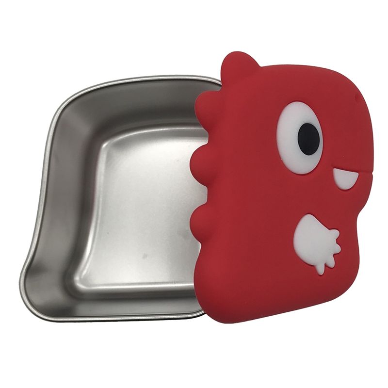 Food Snacks Box - AA94-304 Edelstahl-Dinosaurier-Snackbox mit Silikondeckel, Dip-Behälter, Lebensmittelaufbewahrung,